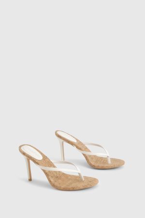Cork Detail Toe Post Heels