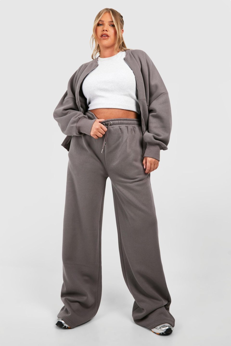 Plus Zip Through Bomber Straight Leg Jogger Tracksuit