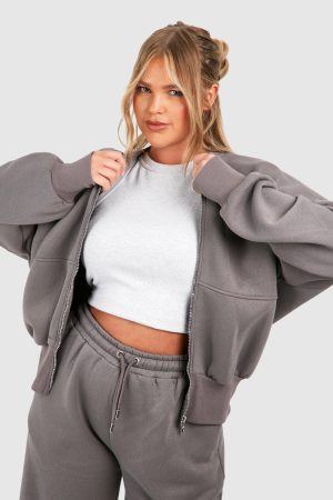 Plus Zip Through Bomber Straight Leg Jogger Tracksuit