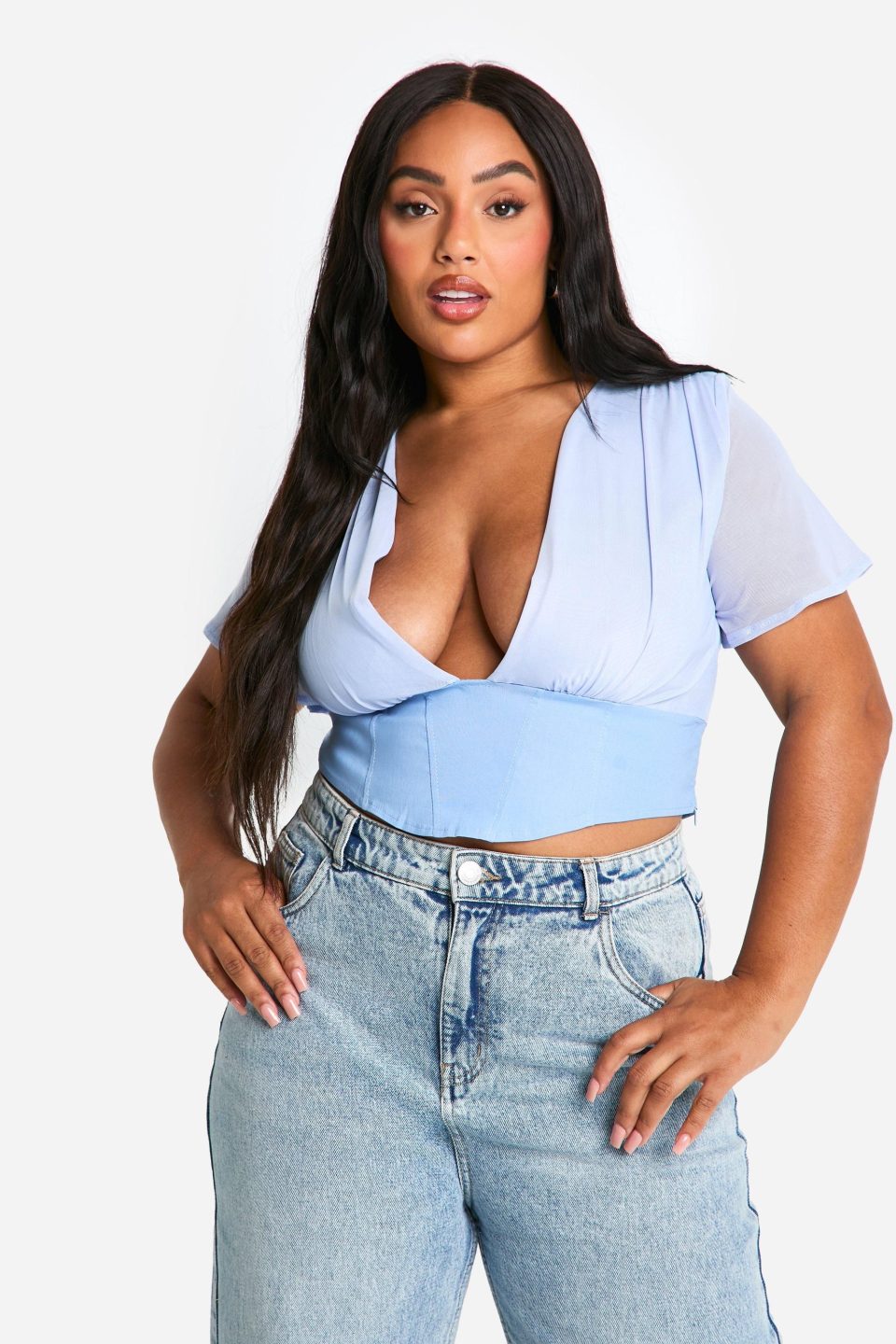 Plus Mesh Pleated Corset Top