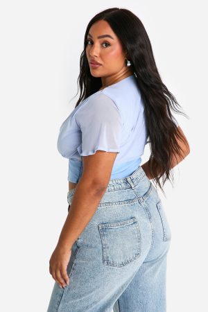 Plus Mesh Pleated Corset Top