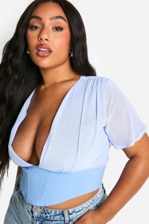 Plus Mesh Pleated Corset Top