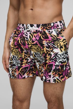 Short Length Abstract Print Swim Shorts