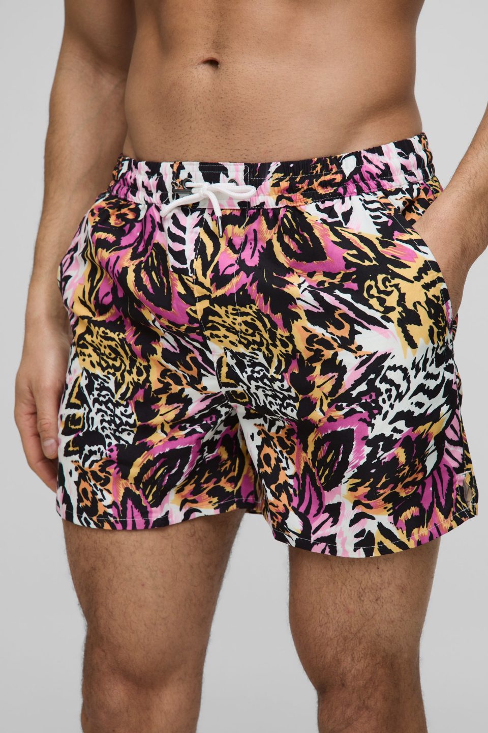Short Length Abstract Print Swim Shorts