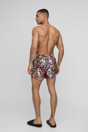 Short Length Abstract Print Swim Shorts