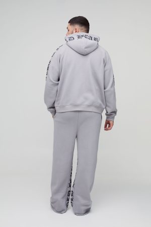 Plus Oversized Boxy Gothic Heart Print Gusset Hooded Tracksuit