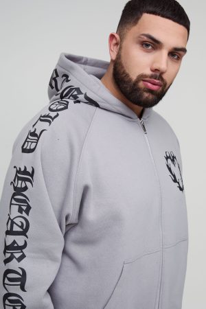 Plus Oversized Boxy Gothic Heart Print Gusset Hooded Tracksuit