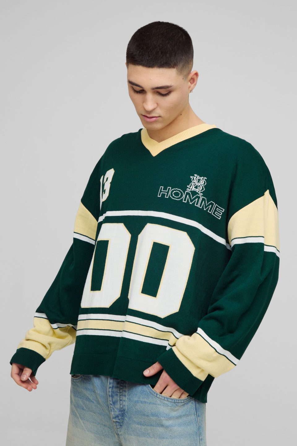 Homme Oversized Varsity Knitted Hockey Top