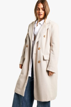 Petite Herringbone Double Breasted Coat
