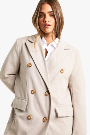 Petite Herringbone Double Breasted Coat