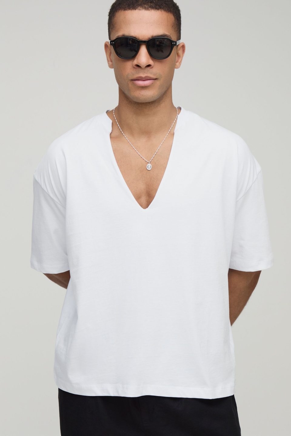 Oversized Boxy Deep V Neck T-Shirt