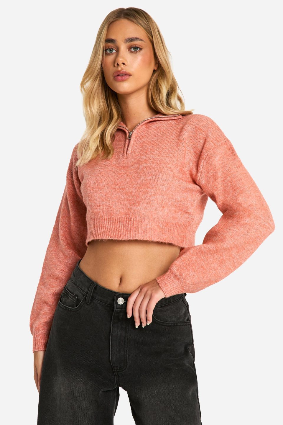 Soft Knit Half Zip Crop Jumper