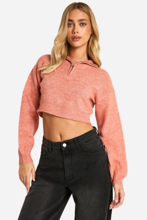 Soft Knit Half Zip Crop Jumper