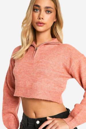 Soft Knit Half Zip Crop Jumper