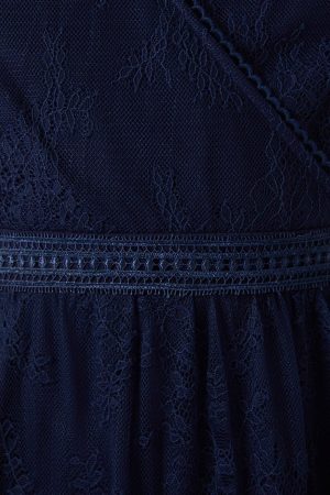 Petite Delicate Lace Trim Tiered Maxi Bridesmaids Dress