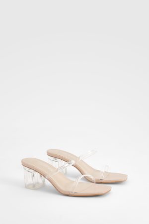 Wide Fit Clear Low Block Heeled Mules