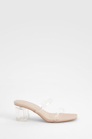 Wide Fit Clear Low Block Heeled Mules