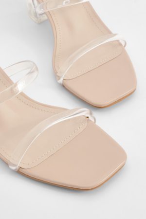 Wide Fit Clear Low Block Heeled Mules