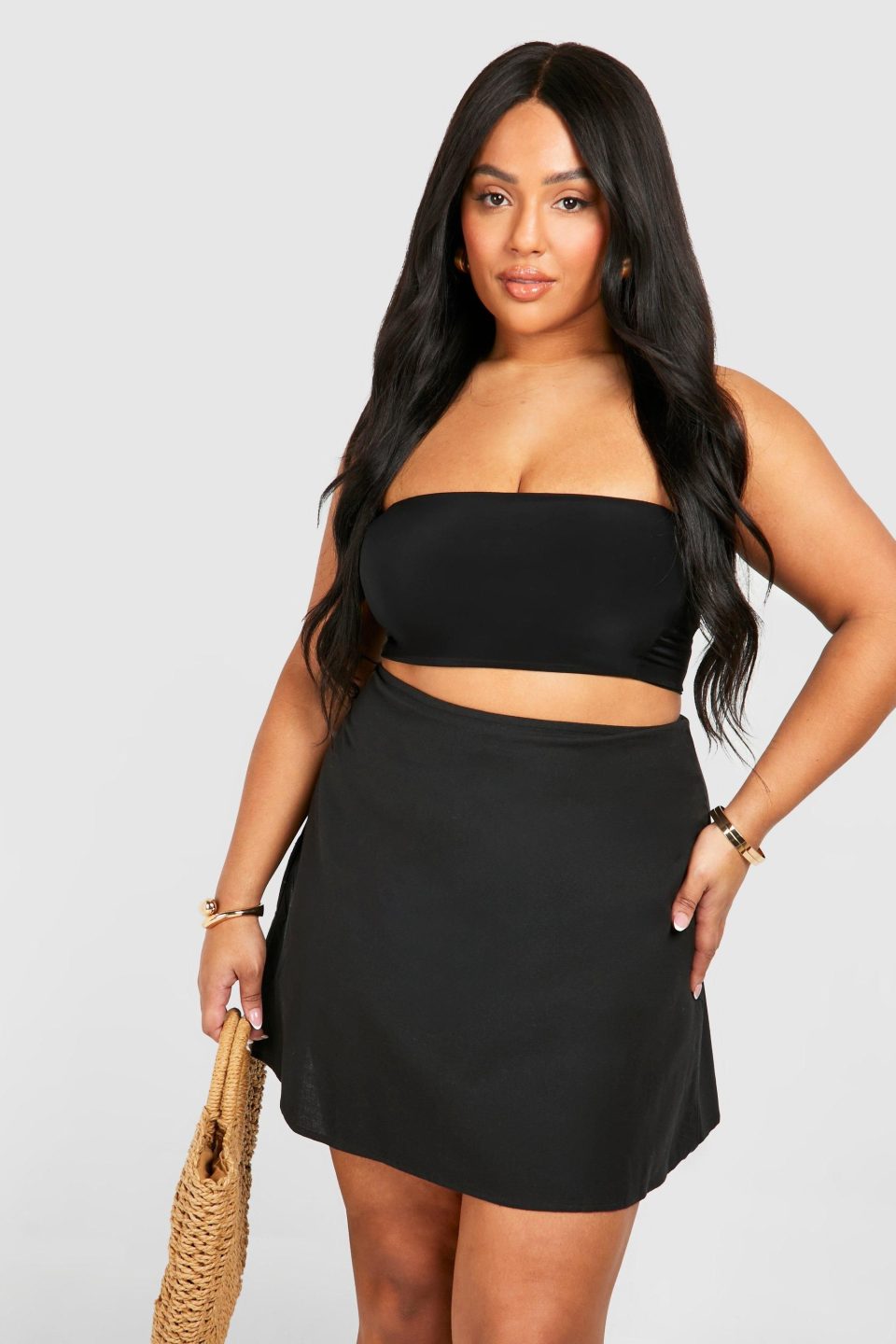 Plus Linen Look Mini Skirt
