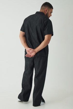 Plus Woven Rib Texture Zip Up Smart Polo Shirt