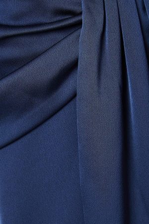 Sash Front Drape Skirt Satin Midi Dress