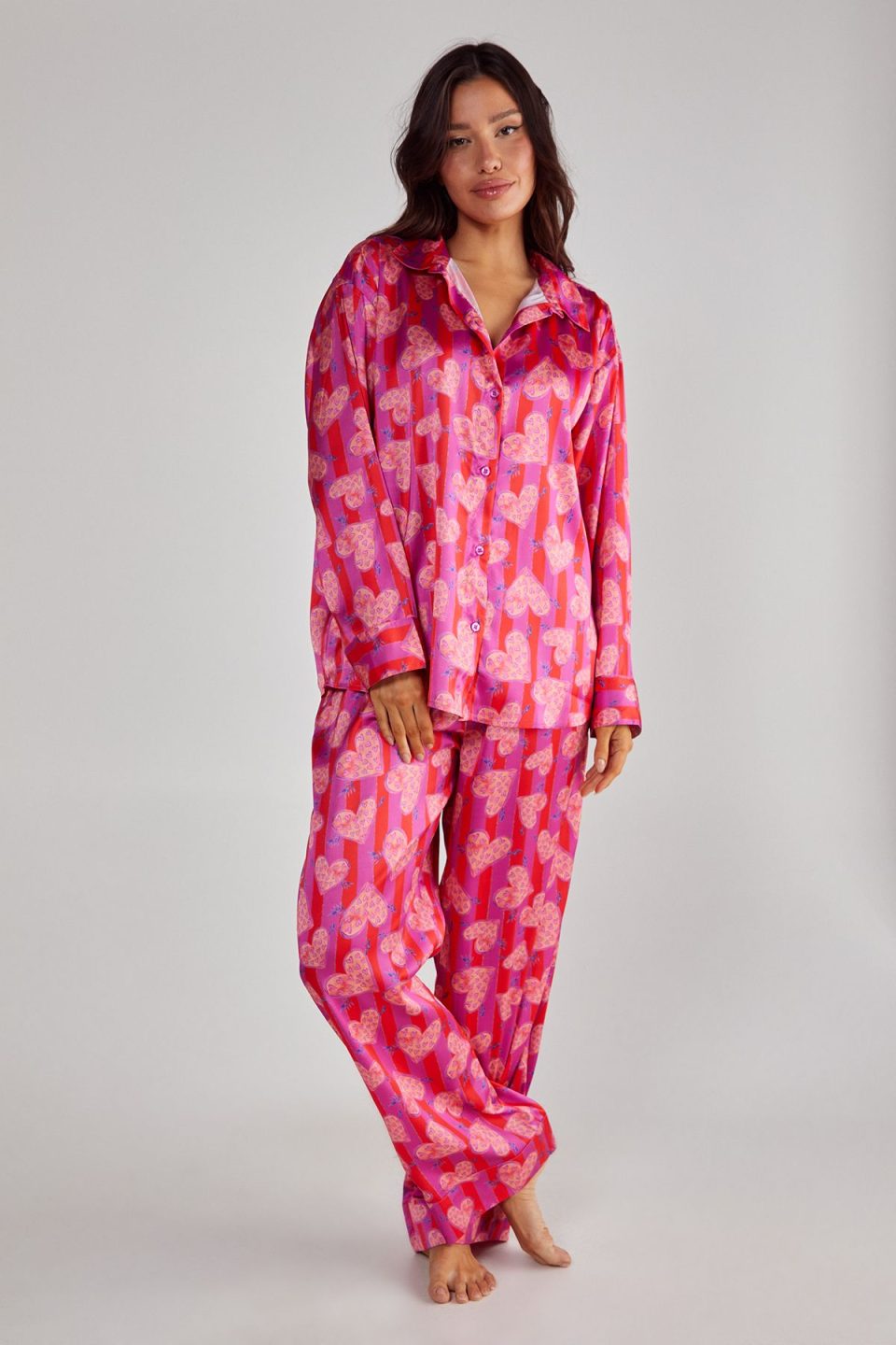 Stripe Heart Oversized Shirt Pajama Pants Set
