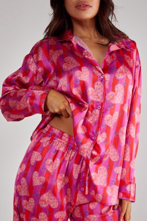Stripe Heart Oversized Shirt Pajama Pants Set