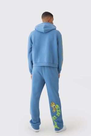 Oversized Boxy Eye Puff Print Graphic Hooded Tracksuit