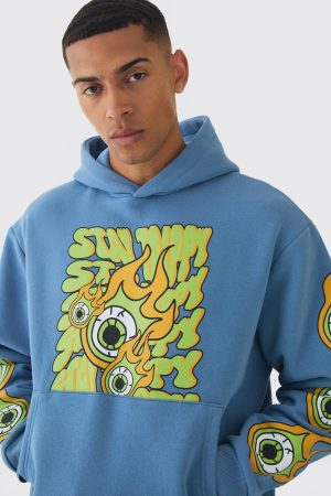 Oversized Boxy Eye Puff Print Graphic Hooded Tracksuit