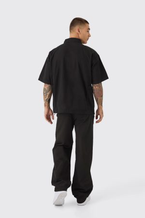 Oversized Boxy 1/4 Zip Peached Nylon Shirt & Trouser Set