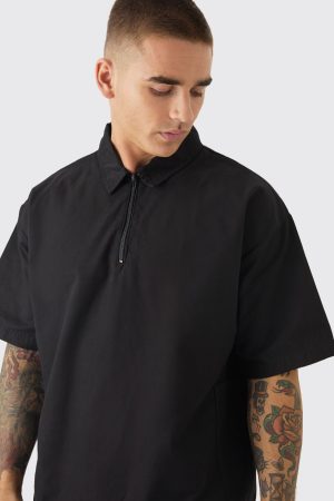 Oversized Boxy 1/4 Zip Peached Nylon Shirt & Trouser Set