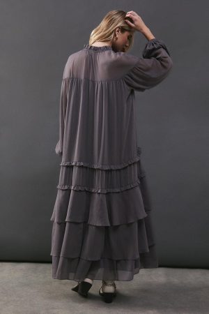 Premium Chiffon Tie Neck Tier Smock Maxi Dress