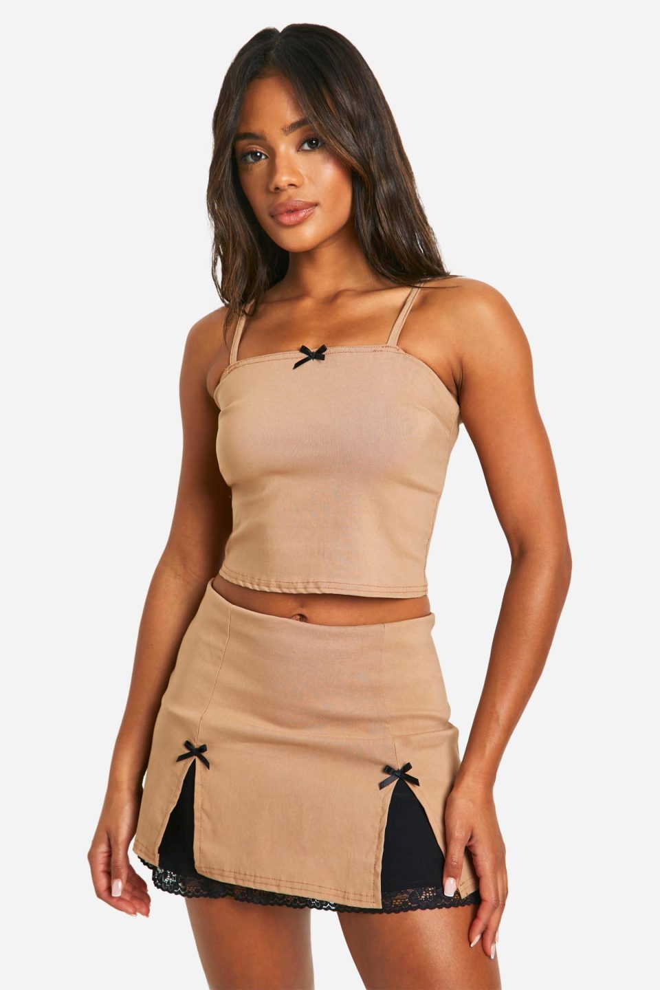 Contrast Bow Square Neck Cami & Mini Skirt