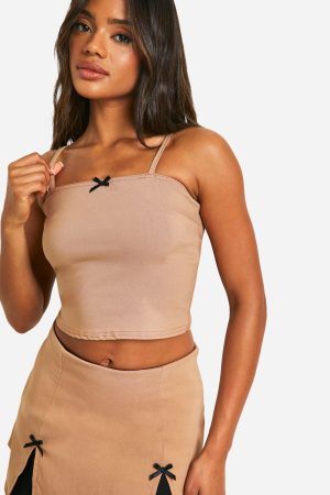 Contrast Bow Square Neck Cami & Mini Skirt