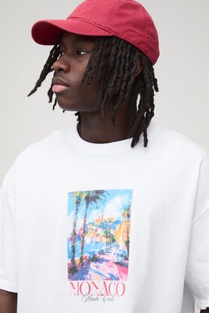 Regular Fit Oversized Monaco Landscape Graphic T-Shirt