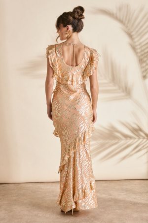 Metallic Jacquard Frill Midi Dress