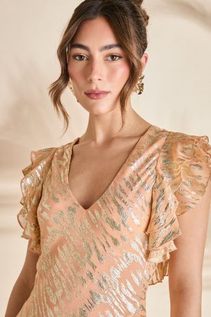 Metallic Jacquard Frill Midi Dress