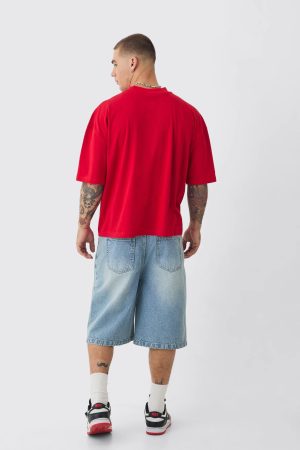 Oversized Boxy Cross Applique Distressed T-shirt