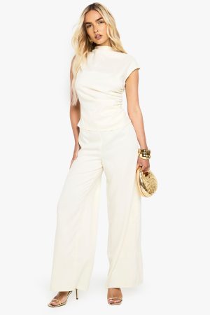 Tailored Wide Leg High Neck Jumpsuit