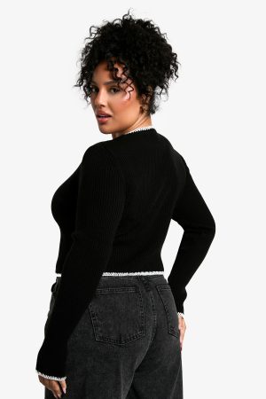 Plus Contrast Stitch Long Sleeve Top