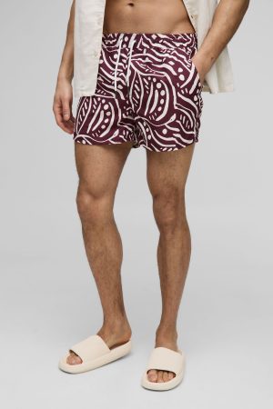 Short Length Abstract Print Swim Shorts