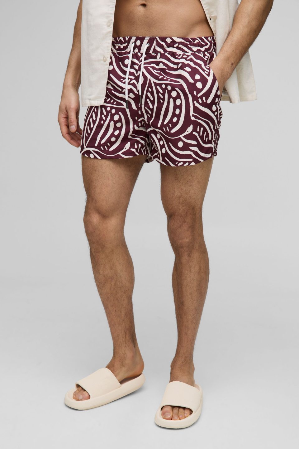 Short Length Abstract Print Swim Shorts