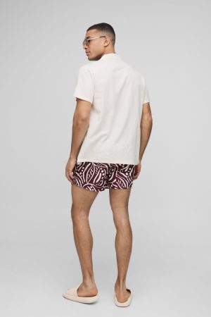 Short Length Abstract Print Swim Shorts