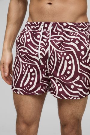 Short Length Abstract Print Swim Shorts