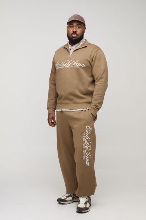 Plus Regular Fit Embroidered 1/4 Zip Tracksuit