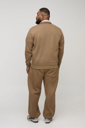 Plus Regular Fit Embroidered 1/4 Zip Tracksuit