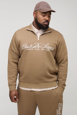 Plus Regular Fit Embroidered 1/4 Zip Tracksuit
