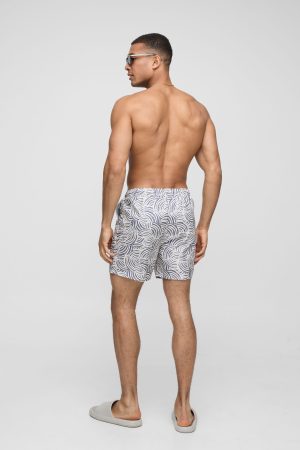 Pattern Printed Mid Length Swim Short