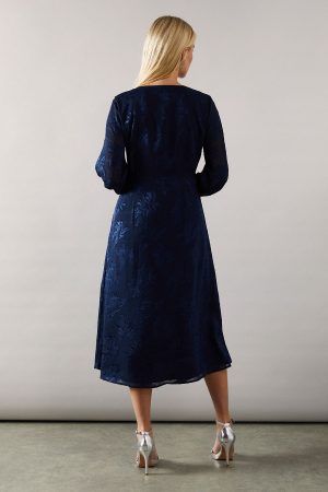Petite Floral Burn Out Asymmetric Ruffle Midi Dress