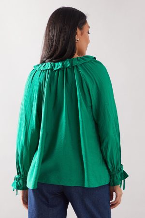 Petite Viscose Linen Ruffle Blouse